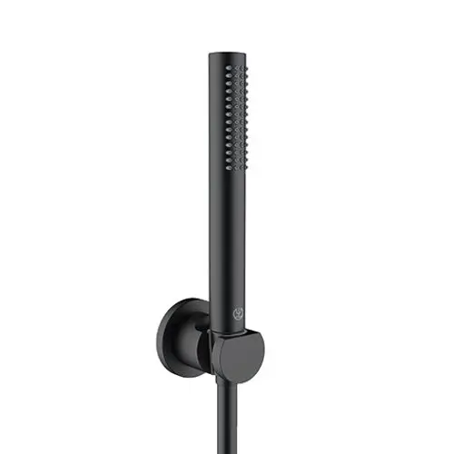 Schwarze Handbrause von Kludi mit schmalem, geradem Design und rutschfester Oberfläche, montiert an einer Wandhalterung.